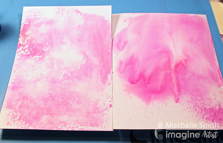 Watercolor paper with Fireworks pink ink picked up from craft mat.