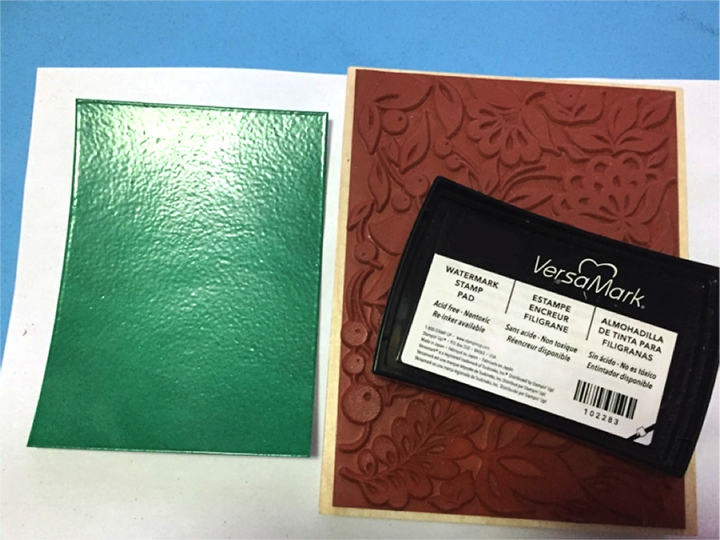 VersaMark, green and white embossing powder