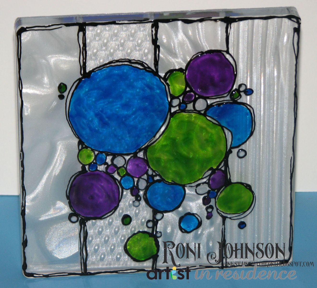 Handmade decor or art piece made by Roni Johnson using Imagine's Vertigo sheets and Tsukinekos StazOn Studio Glaze.