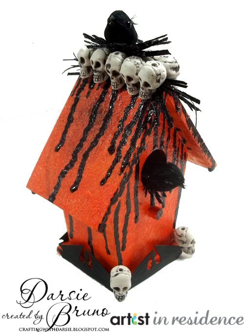 Halloween Birdhouse with Skulls and Crow Elements