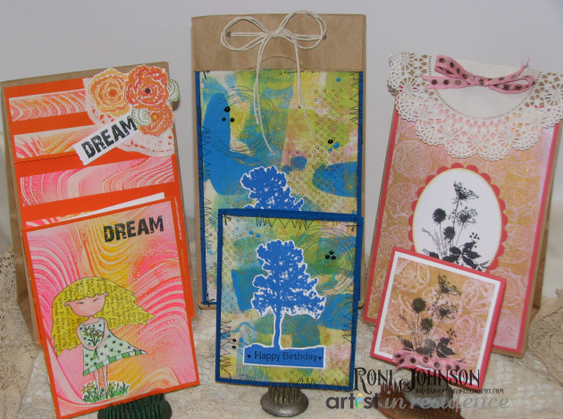 Faux Gelli Plate Print Gift Bags and Cards