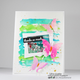 Fluttering Watercolor Effects & Kaleidacolor Thank You Card