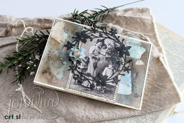 Tutorial on creating vintage styled Christmas cards using StazOn Studio Glaze, Tsukineko inks and a vintage photo.