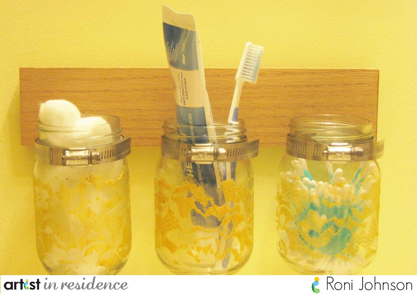 DIY Lace Mason Jar Storage - stamping on glass