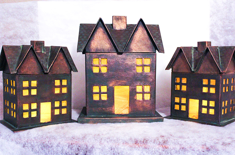 Trio of Faux Metal Holiday Houses with Delicata Ink