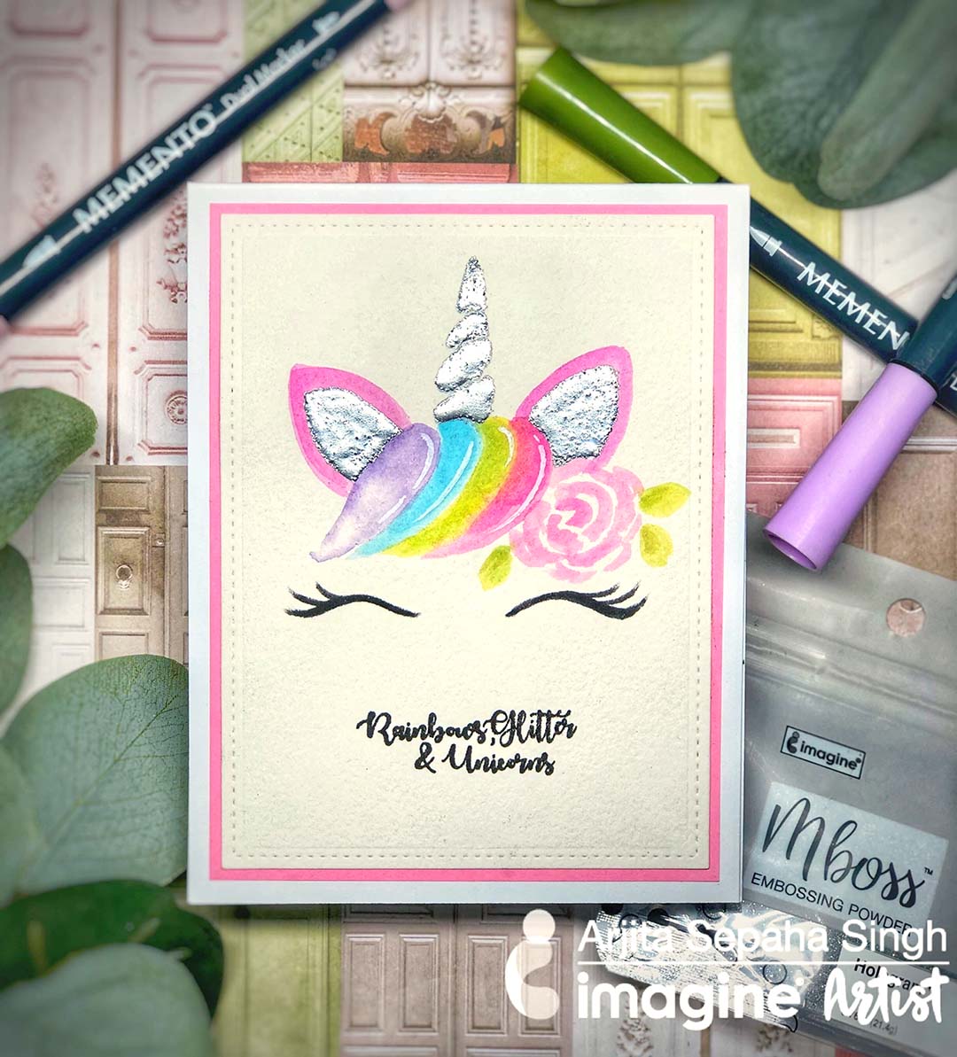 Holographic Rainbows, Glitter & Unicorn Card