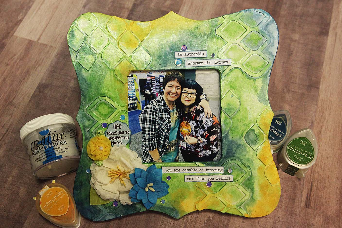 Collaged Green and Blue Mixed Media Picture Frame