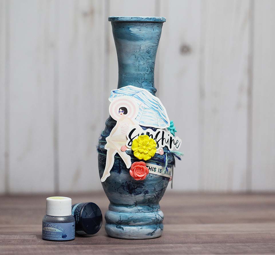 Thrift store vase redecorated into a feminine decor piece