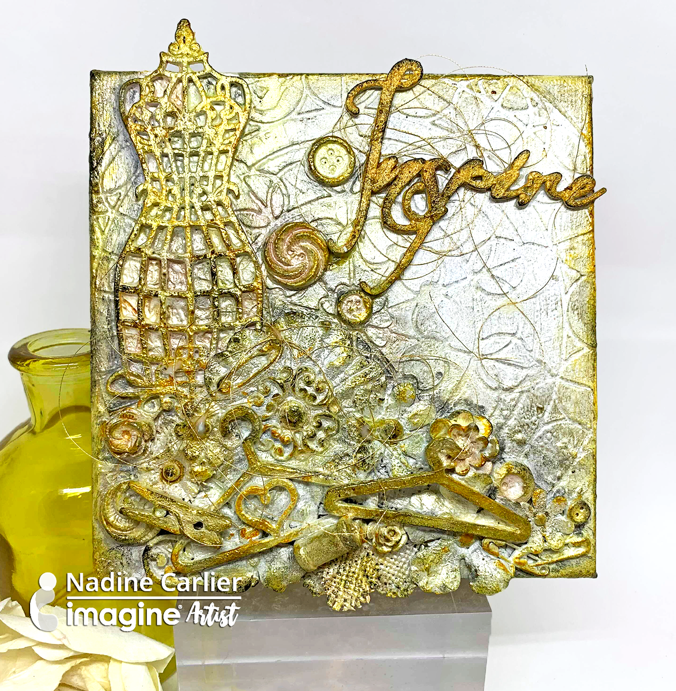 StazOn Studio Glaze in Gold for a Mixed Media Canvas 