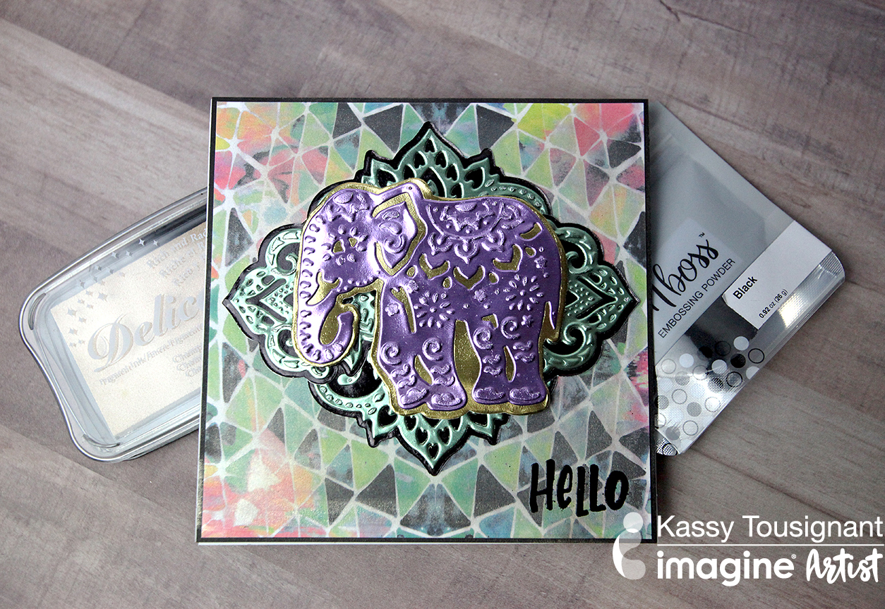 Handmade greeting card featuring a purple elephant.