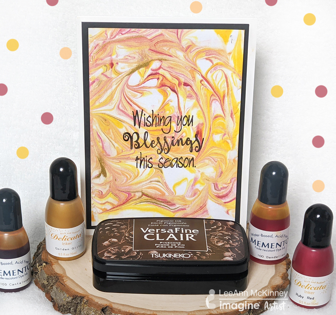 Create a Marble Effect on Paper with a Warm Fall Leaves color palette using Tsukineko inks. 